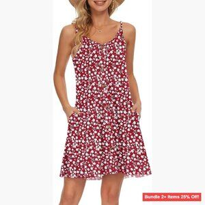 Summer Spaghetti Strap V-Neck Button Down Casual Beach Cover Up Dress with